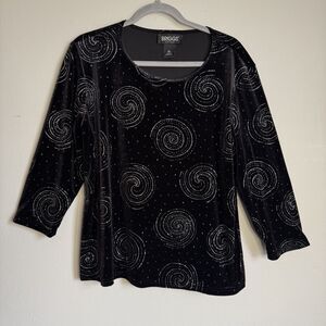 Vintage 90s velvet silver sparkly swirly long sleeve top womens xl whimsygoth